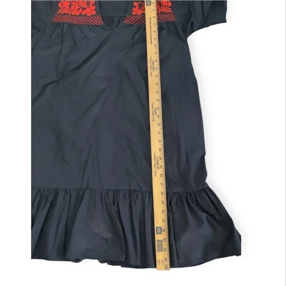 J. Crew Dark Blue Dress with Bright Red Embroidery Size S